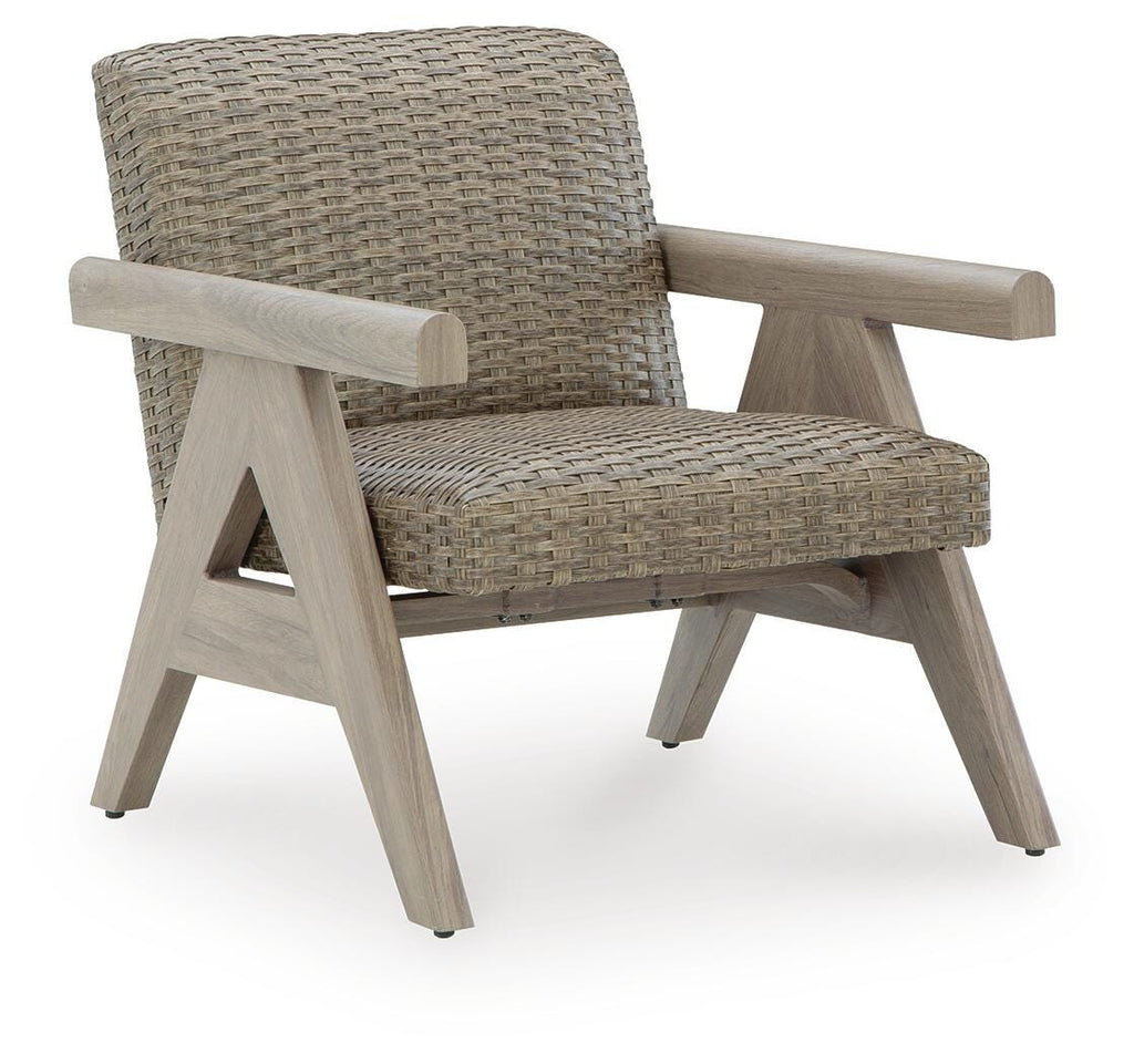 Cliff Trails Outdoor Rocking Lounge Chair in Beige, angle view