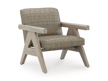 Cliff Trails Outdoor Rocking Lounge Chair in Beige, angle view
