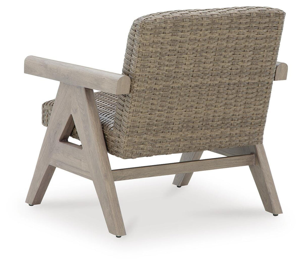 Cliff Trails Outdoor Rocking Lounge Chair in Beige, back view