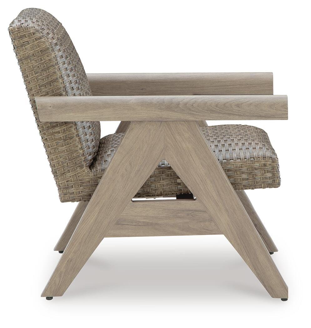 Cliff Trails Outdoor Rocking Lounge Chair in Beige, side view