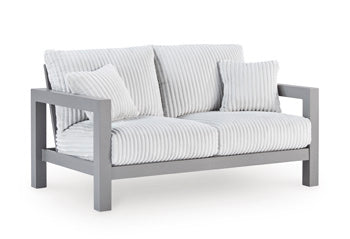 Hurley Park Outdoor Loveseat with Cushion in Gray, angle view