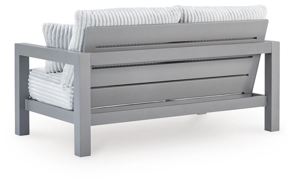 Hurley Park Outdoor Loveseat with Cushion in Gray, back view