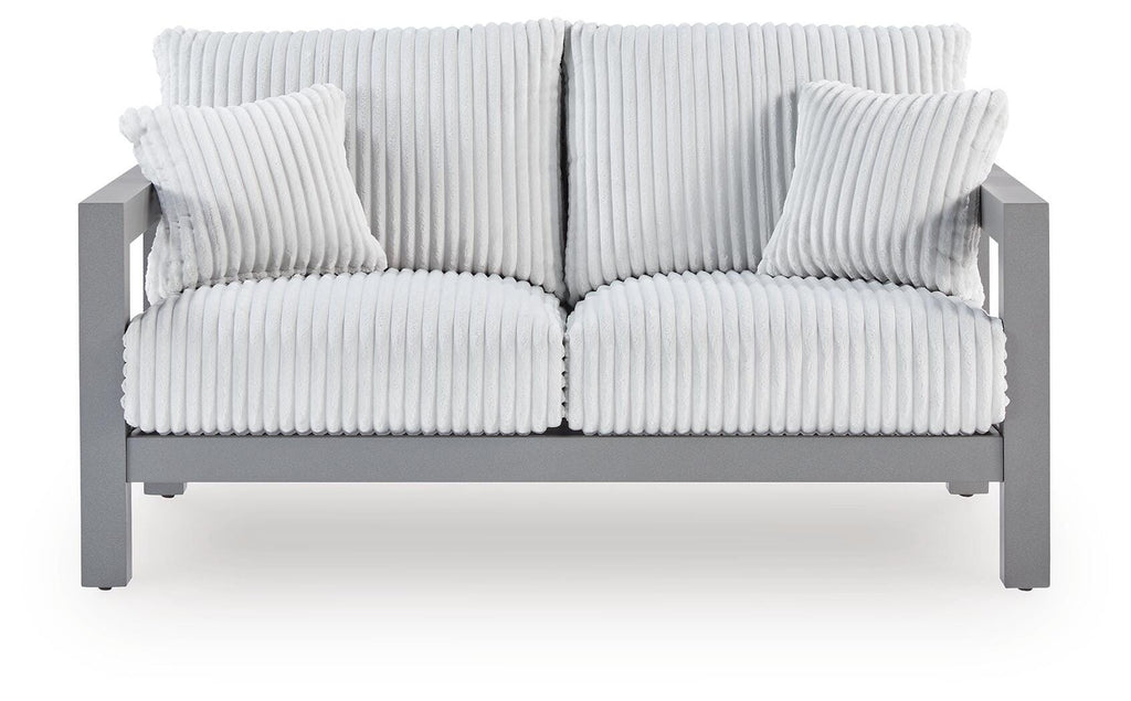 Hurley Park Outdoor Loveseat with Cushion in Gray, front view