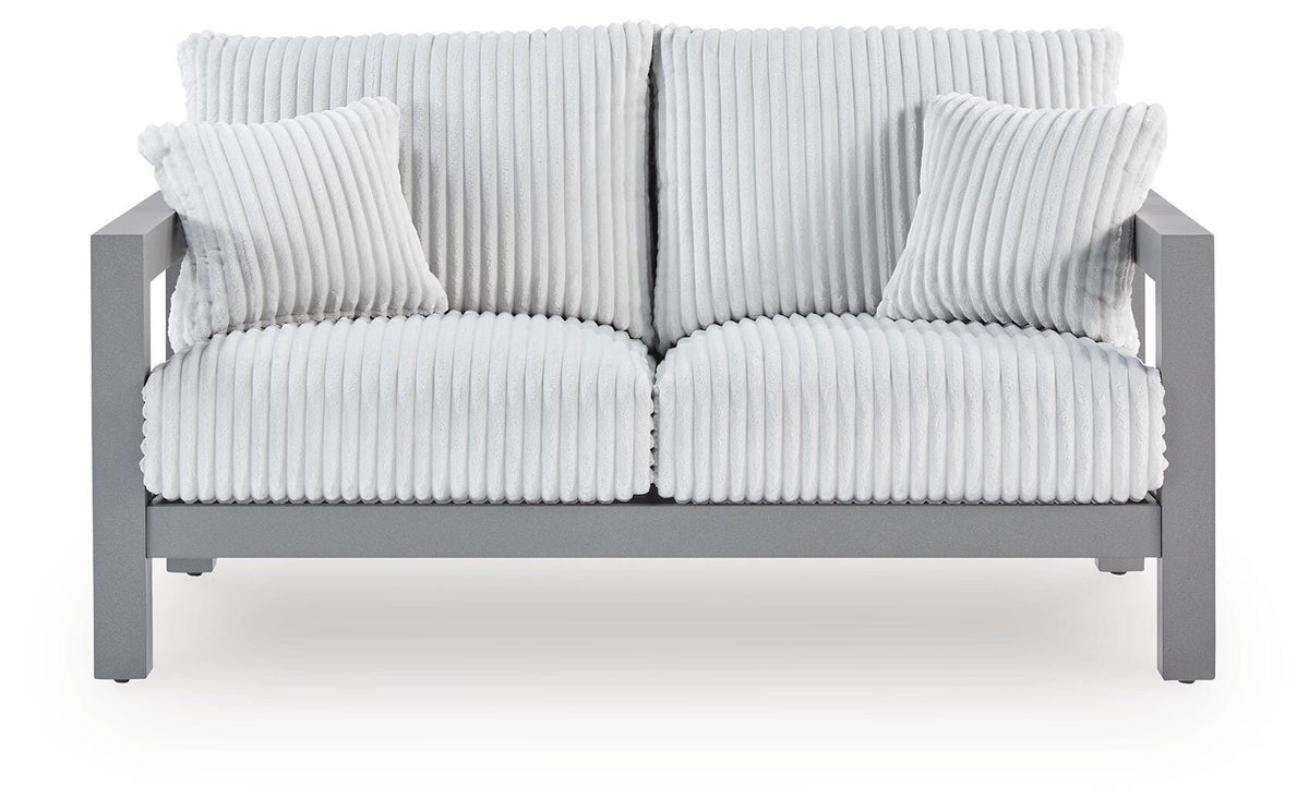 Hurley Park Outdoor Loveseat with Cushion in Gray, front view