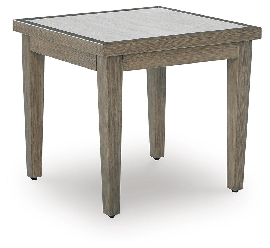 Rainier Ranch Outdoor End Table in Brown/Beige, angle view