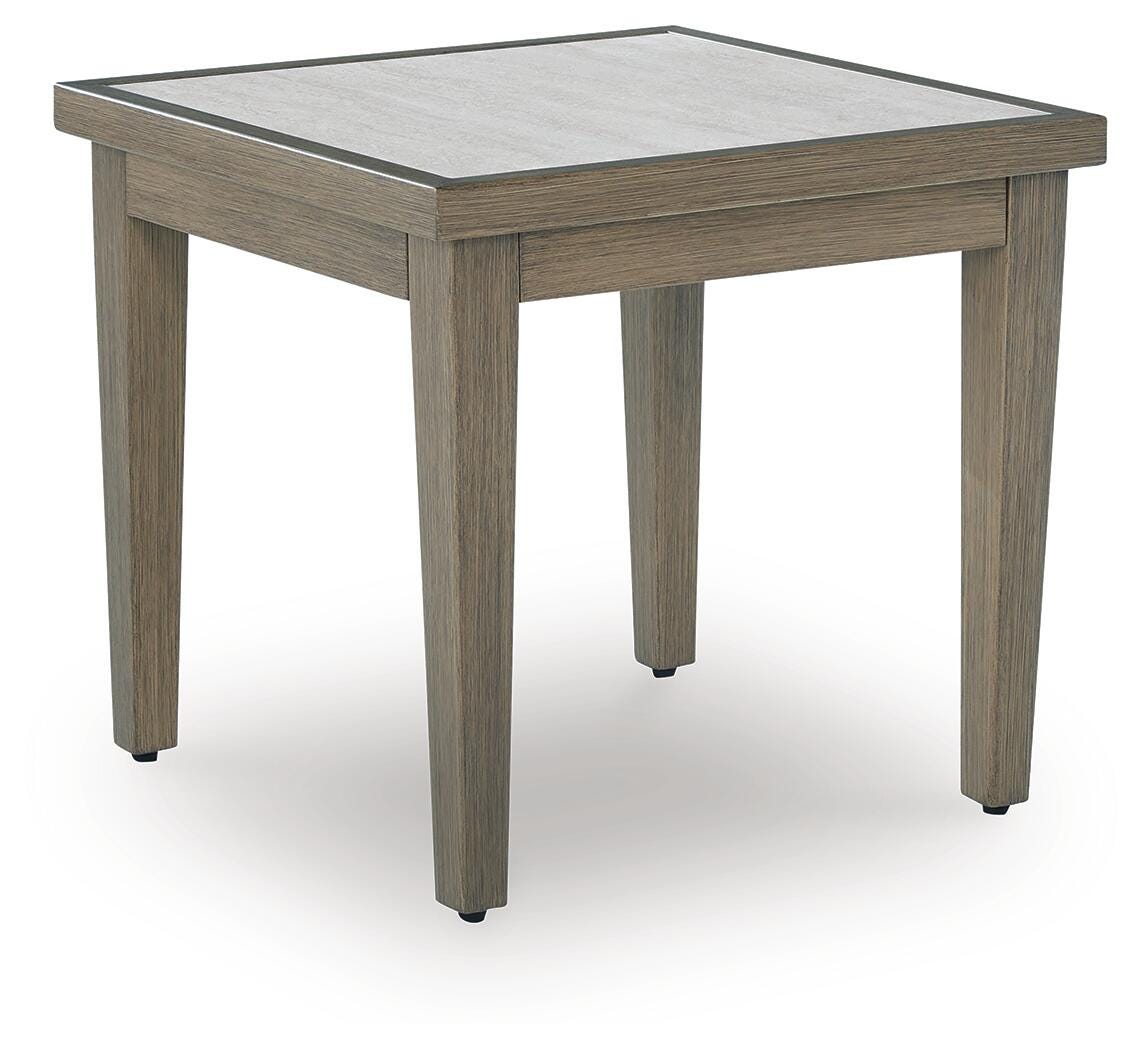 Rainier Ranch Outdoor End Table in Brown/Beige, angle view