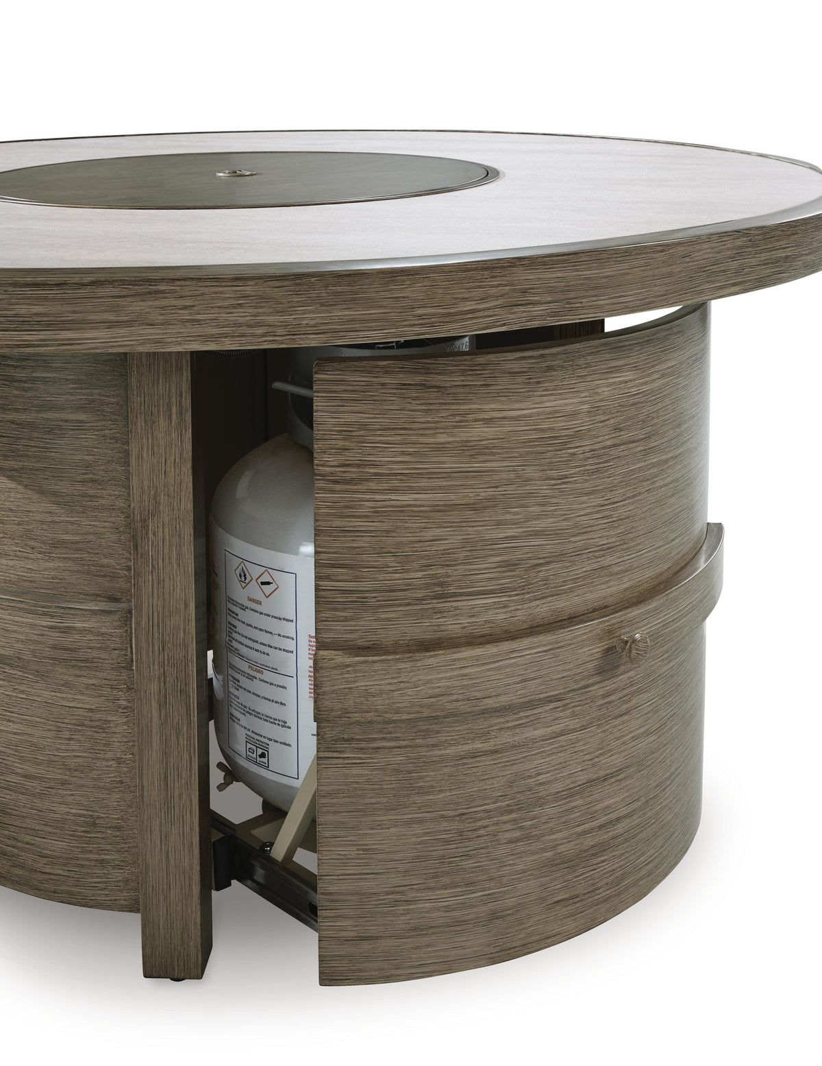 Rainier Ranch Fire Pit Table in Beige, detail view