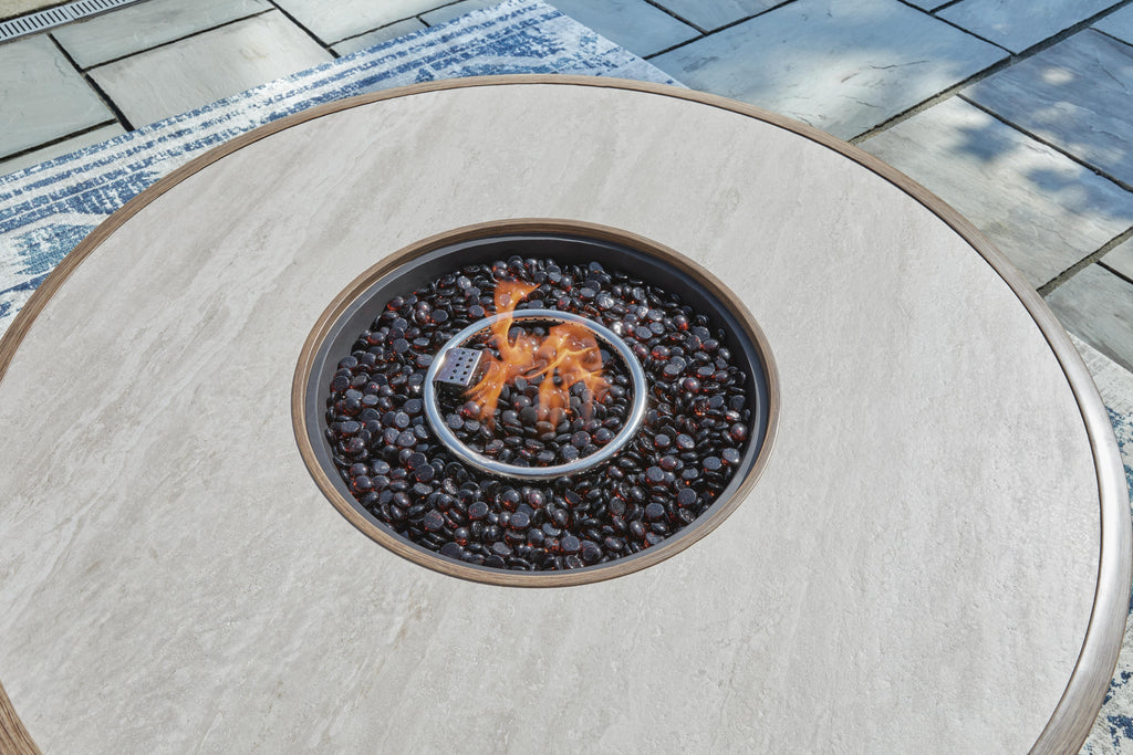 Rainier Ranch Fire Pit Table in Beige, top view