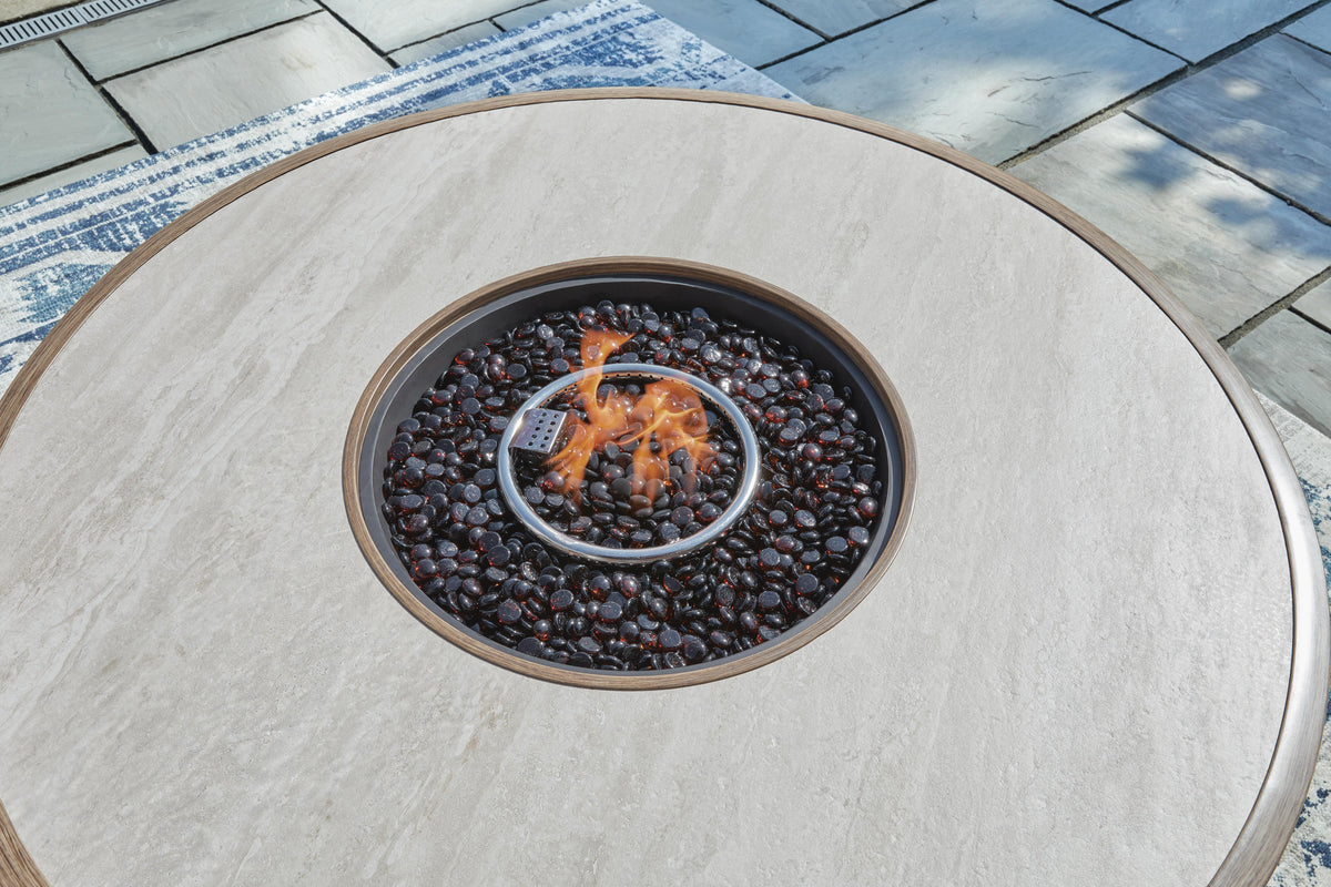 Rainier Ranch Fire Pit Table in Beige, top view