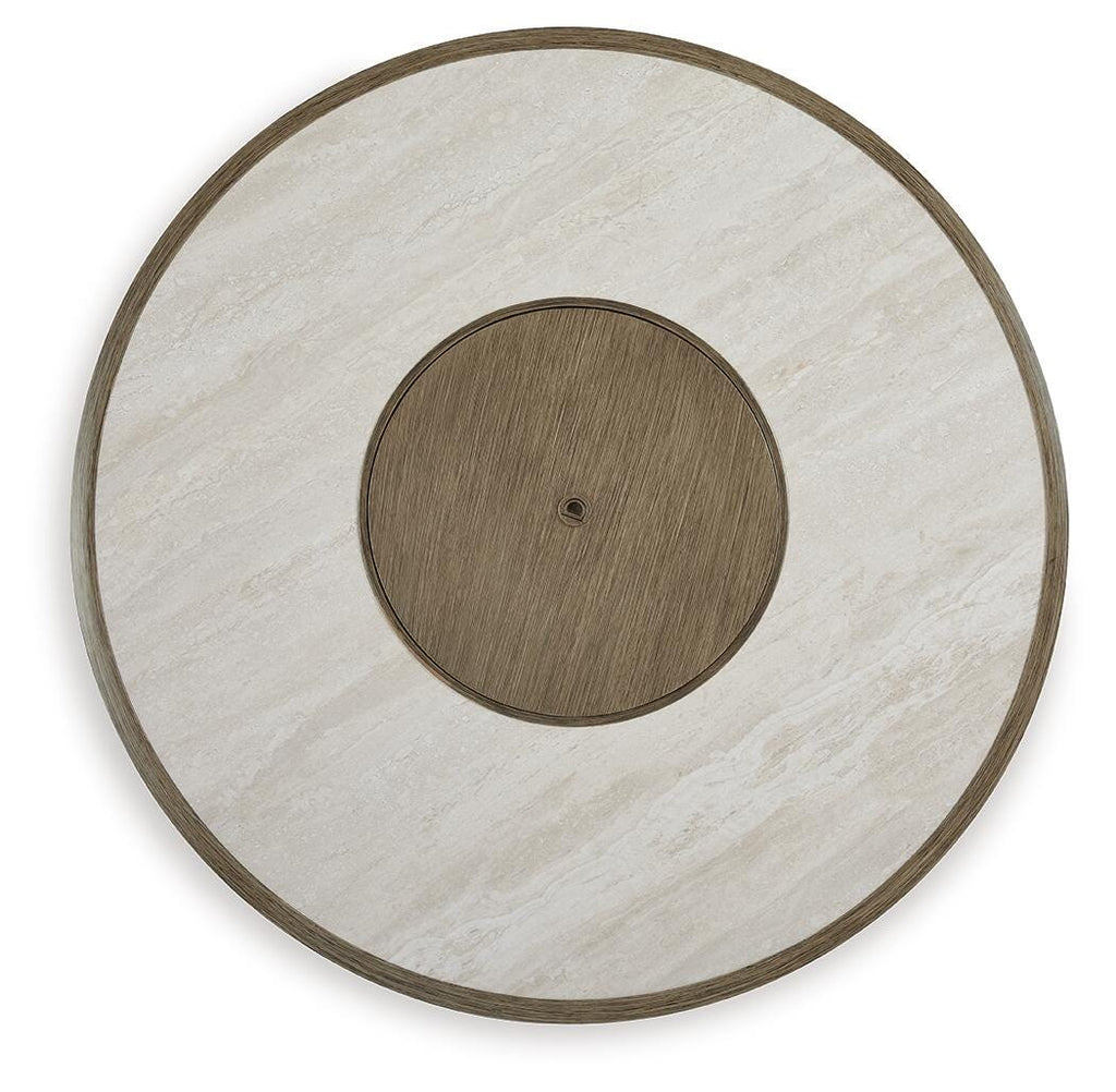Rainier Ranch Fire Pit Table in Beige, top view