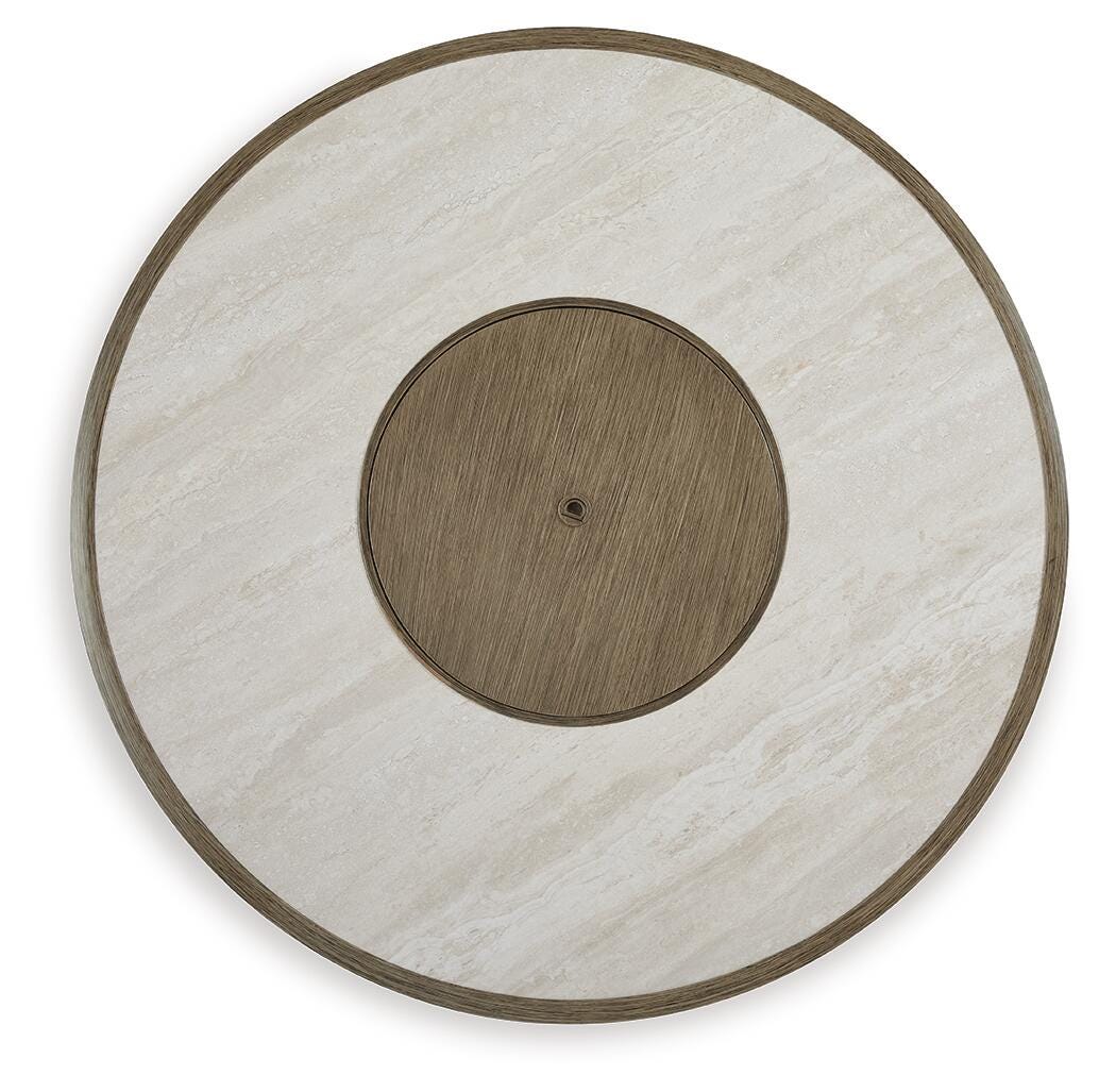 Rainier Ranch Fire Pit Table in Beige, top view