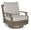 Rainier Ranch Outdoor Swivel Glider Chair with Cushion in Brown/Beige, angle view