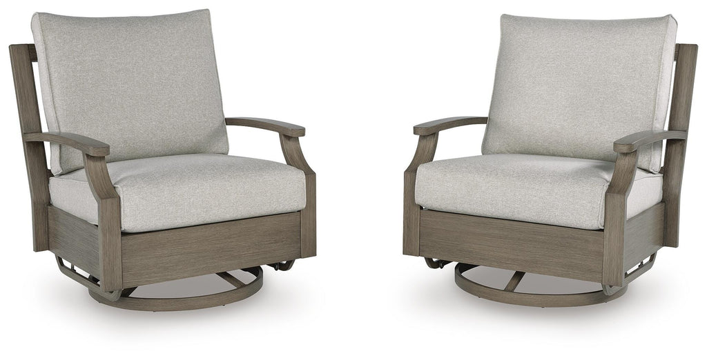 Rainier Ranch Outdoor Swivel Glider Chair with Cushion in Brown/Beige, alternate view 2
