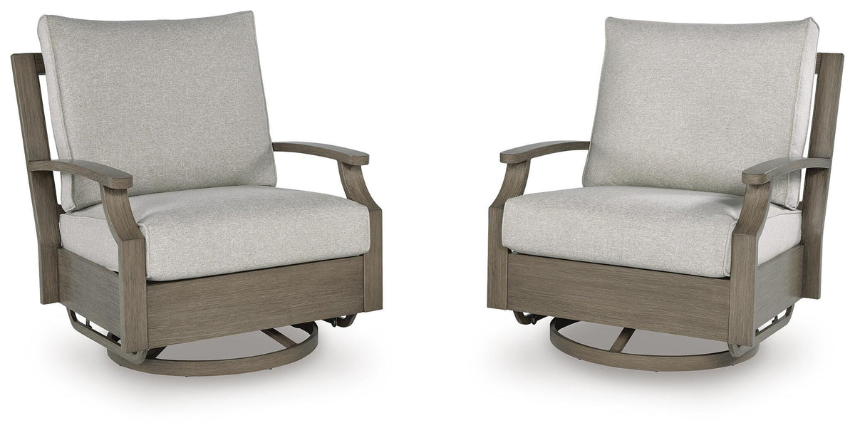 Rainier Ranch Outdoor Swivel Glider Chair with Cushion in Brown/Beige, alternate view 2