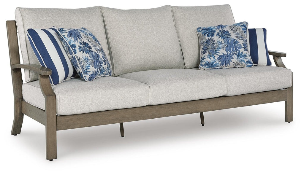 Rainier Ranch Outdoor Sofa with Cushion in Brown/Beige, angle view