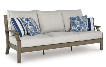 Rainier Ranch Outdoor Sofa with Cushion in Brown/Beige, angle view