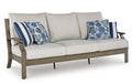 Rainier Ranch Outdoor Sofa with Cushion in Brown/Beige, angle view