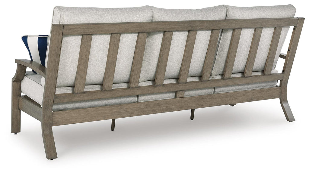 Rainier Ranch Outdoor Sofa with Cushion in Brown/Beige, back view