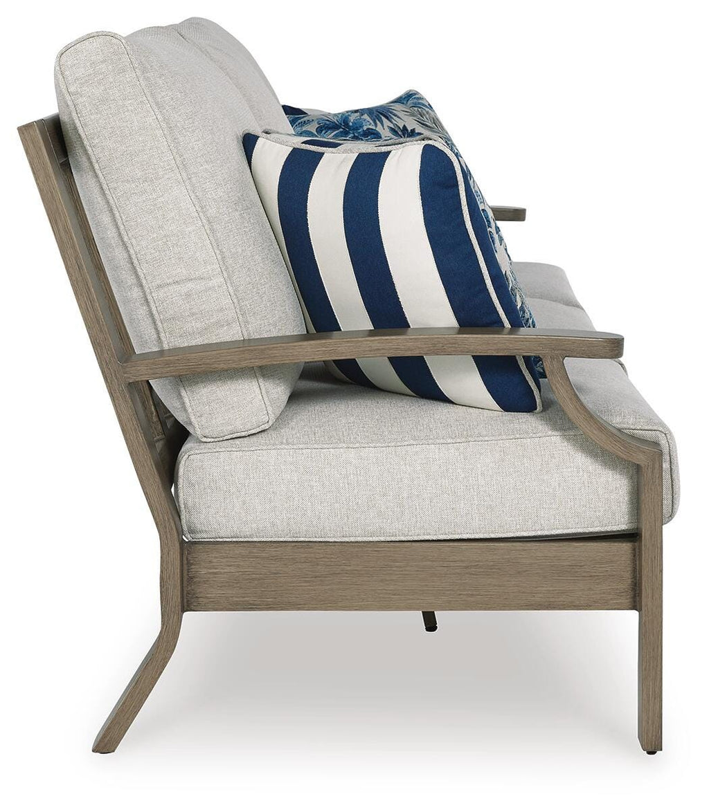 Rainier Ranch Outdoor Sofa with Cushion in Brown/Beige, side view