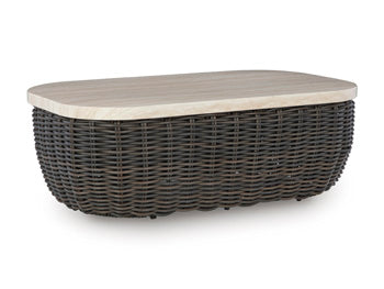 Kimora Outdoor Coffee Table in Beige/Dark Brown, angle view