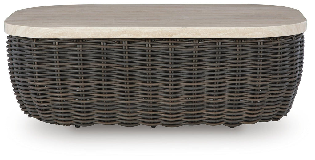 Kimora Outdoor Coffee Table in Beige/Dark Brown, front view