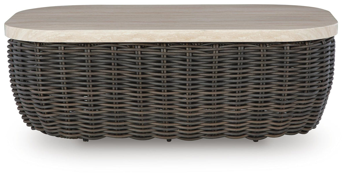 Kimora Outdoor Coffee Table in Beige/Dark Brown, front view
