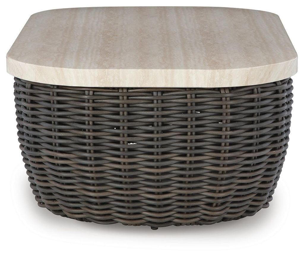 Kimora Outdoor Coffee Table in Beige/Dark Brown, side view