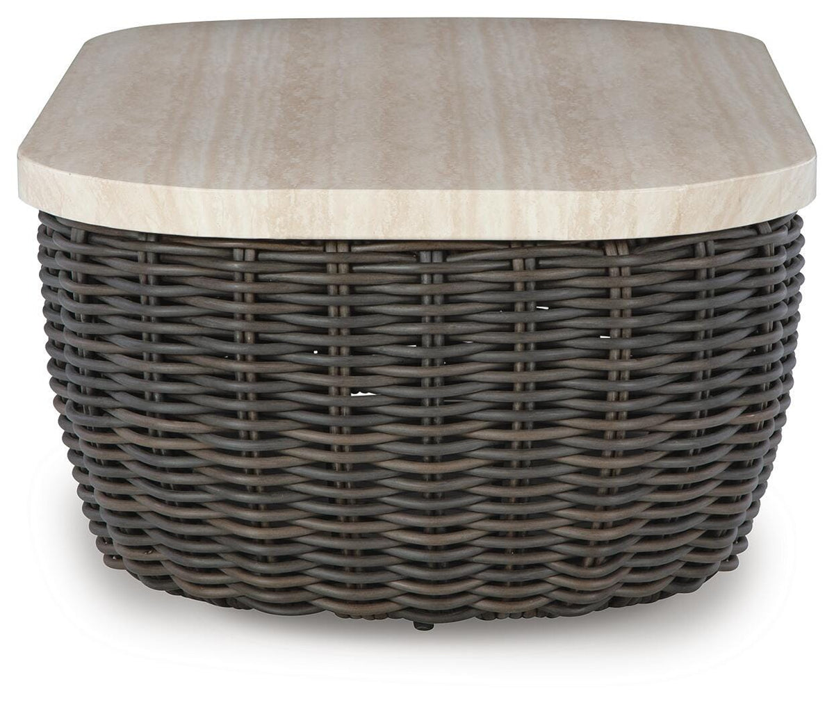 Kimora Outdoor Coffee Table in Beige/Dark Brown, side view