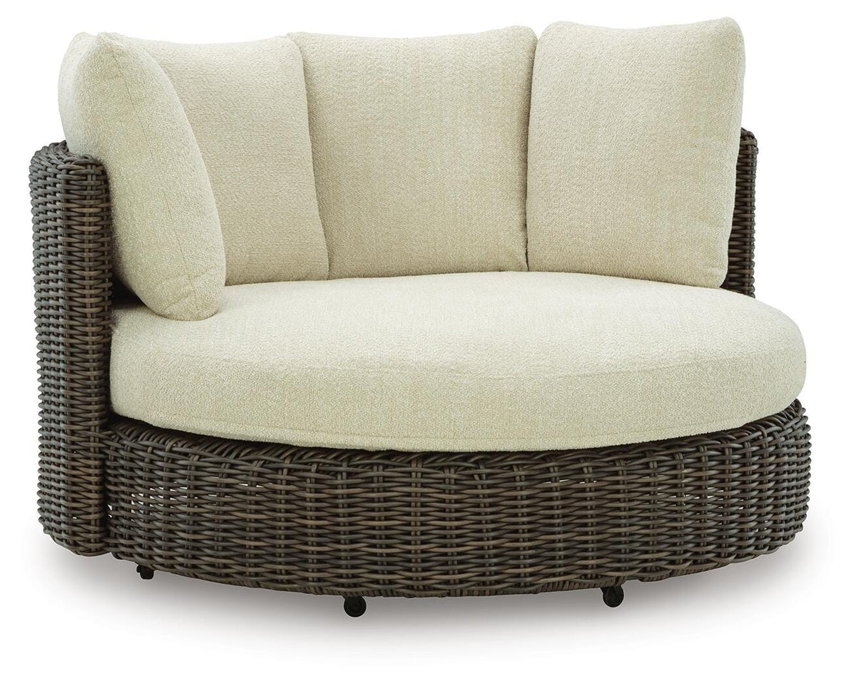 Kimora Outdoor Swivel Lounge Chair with Cushion in Beige/Dark Brown, angle view