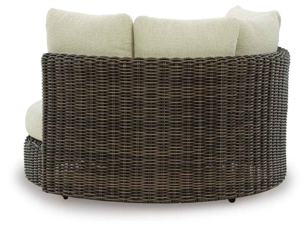 Kimora Outdoor Swivel Lounge Chair with Cushion in Beige/Dark Brown, back view
