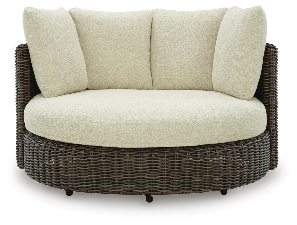 Kimora Outdoor Swivel Lounge Chair with Cushion in Beige/Dark Brown, front view
