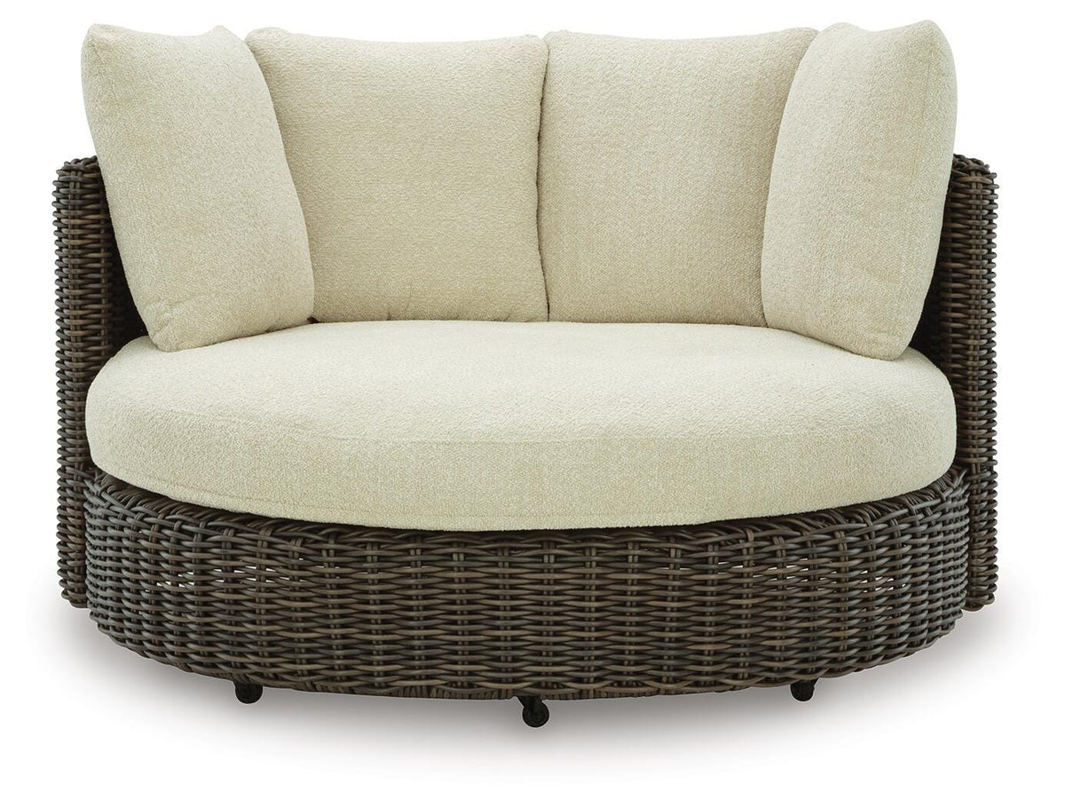 Kimora Outdoor Swivel Lounge Chair with Cushion in Beige/Dark Brown, front view