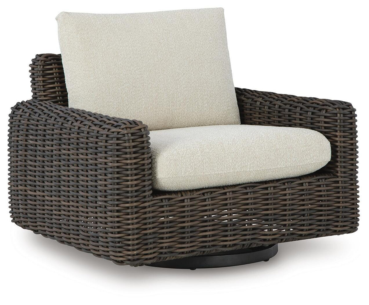 Kimora Outdoor Swivel Lounge Chair in Beige/Dark Brown, angle view