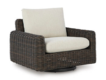 Kimora Outdoor Swivel Lounge Chair in Beige/Dark Brown, angle view