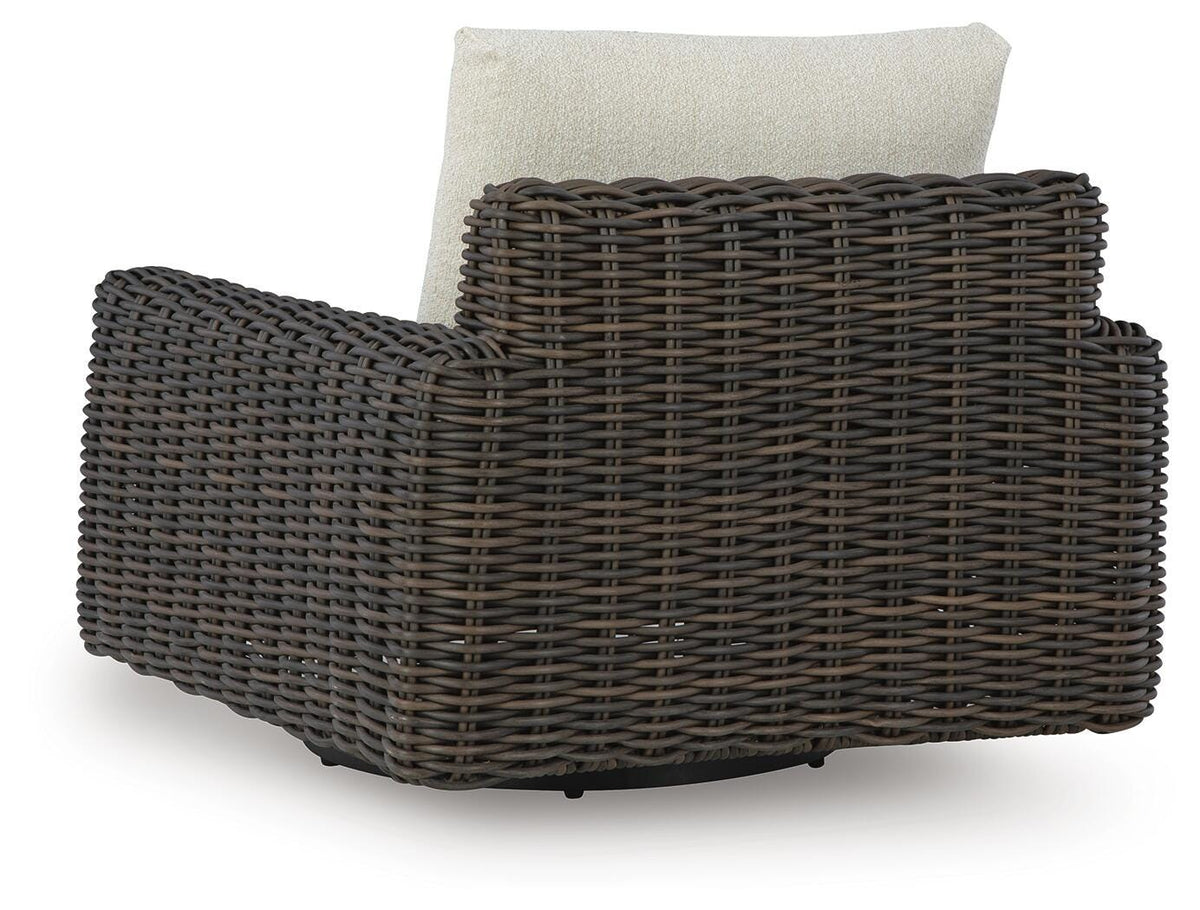 Kimora Outdoor Swivel Lounge Chair in Beige/Dark Brown, back view