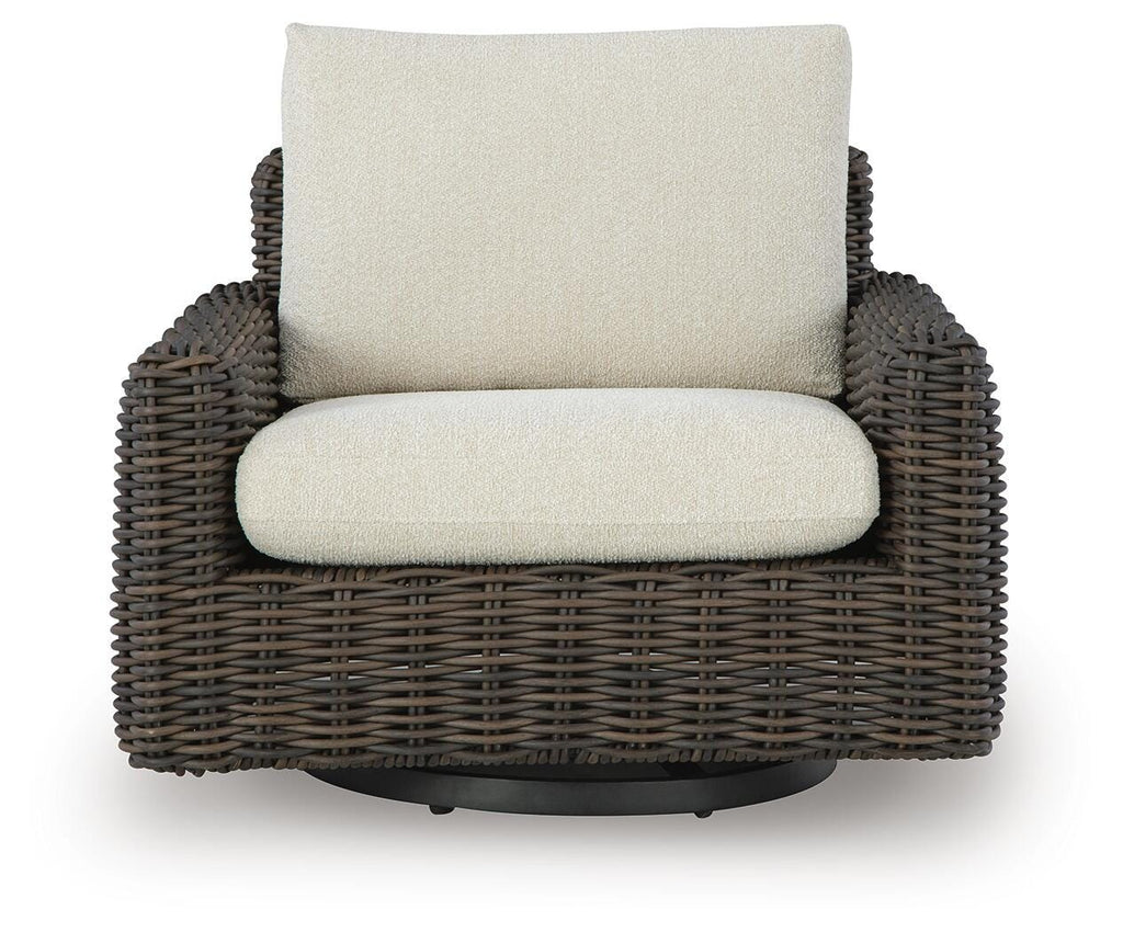 Kimora Outdoor Swivel Lounge Chair in Beige/Dark Brown, front view