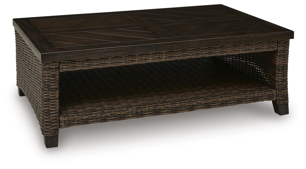 Monterey Point Outdoor Coffee Table in Dark Brown, angle view