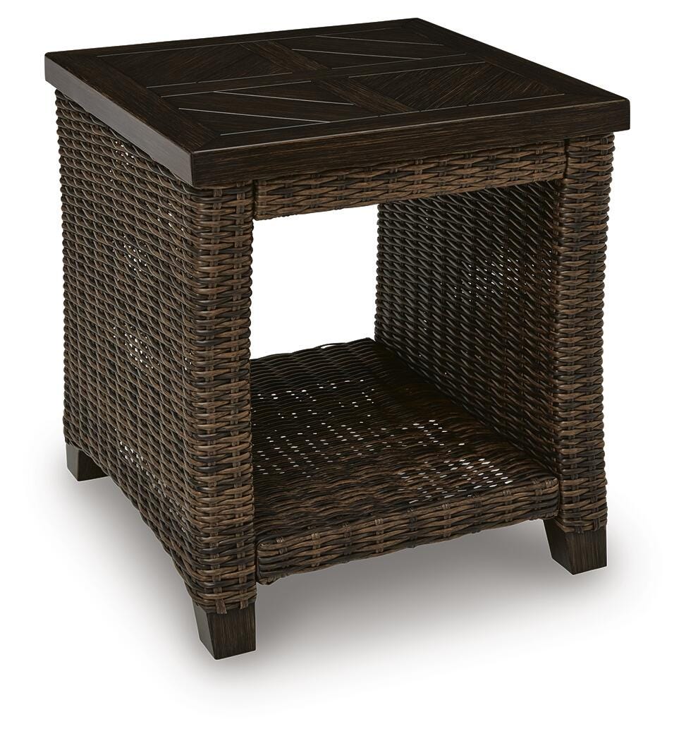 Monterey Point Outdoor End Table in Dark Brown, angle view