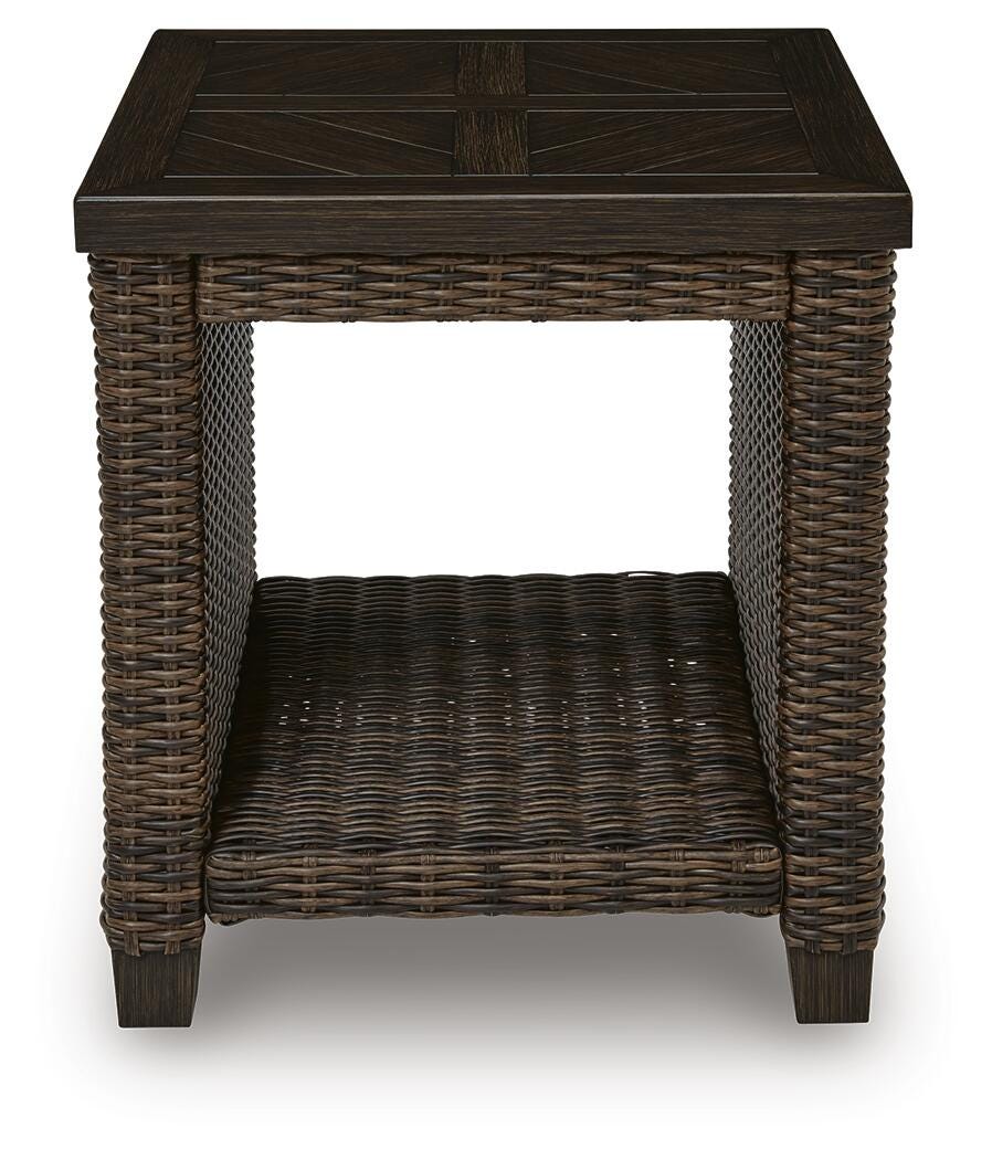 Monterey Point Outdoor End Table in Dark Brown, front view