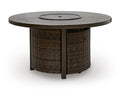 Monterey Point Outdoor Fire Pit Table in Dark Brown, closed view