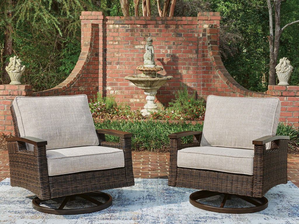 Monterey Point Outdoor Swivel Lounge Chair (Set of 2) in Dark Brown, lifestyle view