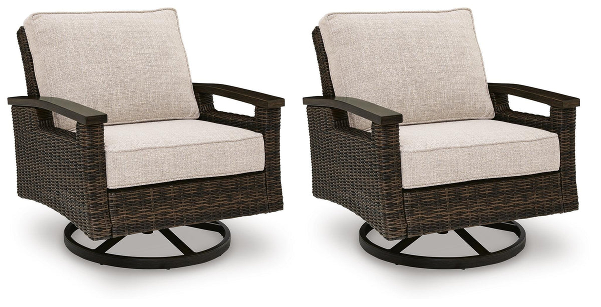 Monterey Point Outdoor Swivel Lounge Chair (Set of 2) in Dark Brown, angle view