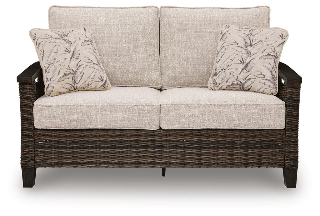 Monterey Point Outdoor Loveseat with Cushion in Dark Brown, front view