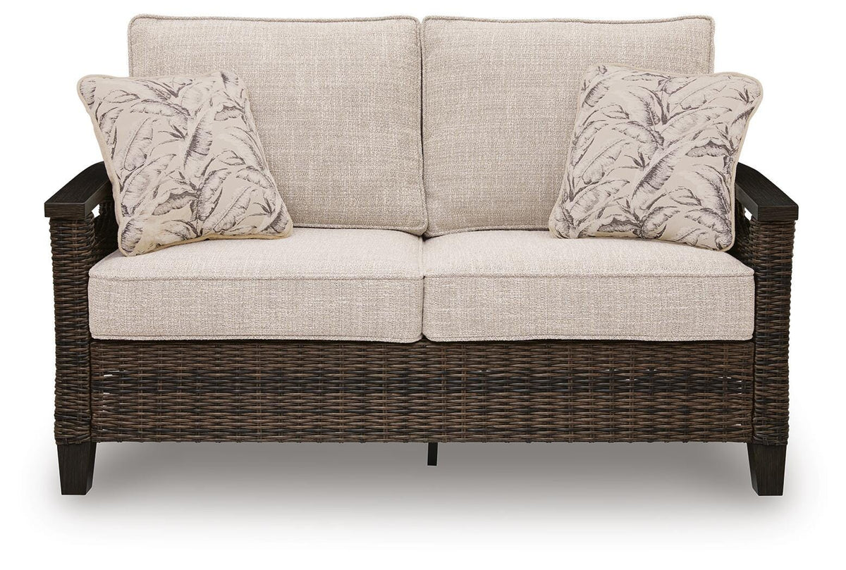 Monterey Point Outdoor Loveseat with Cushion in Dark Brown, front view