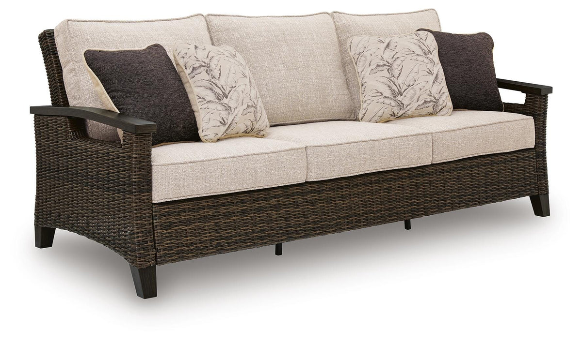 Monterey Point Outdoor Sofa with Cushion in Dark Brown, angle view