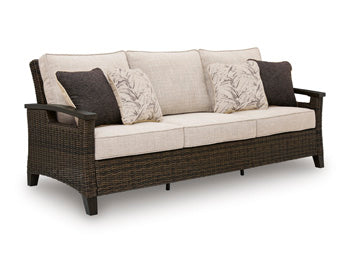 Monterey Point Outdoor Sofa with Cushion in Dark Brown, angle view