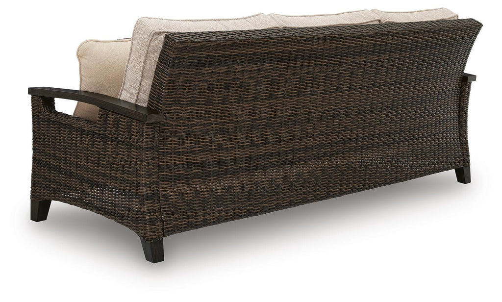 Monterey Point Outdoor Sofa with Cushion in Dark Brown, back view