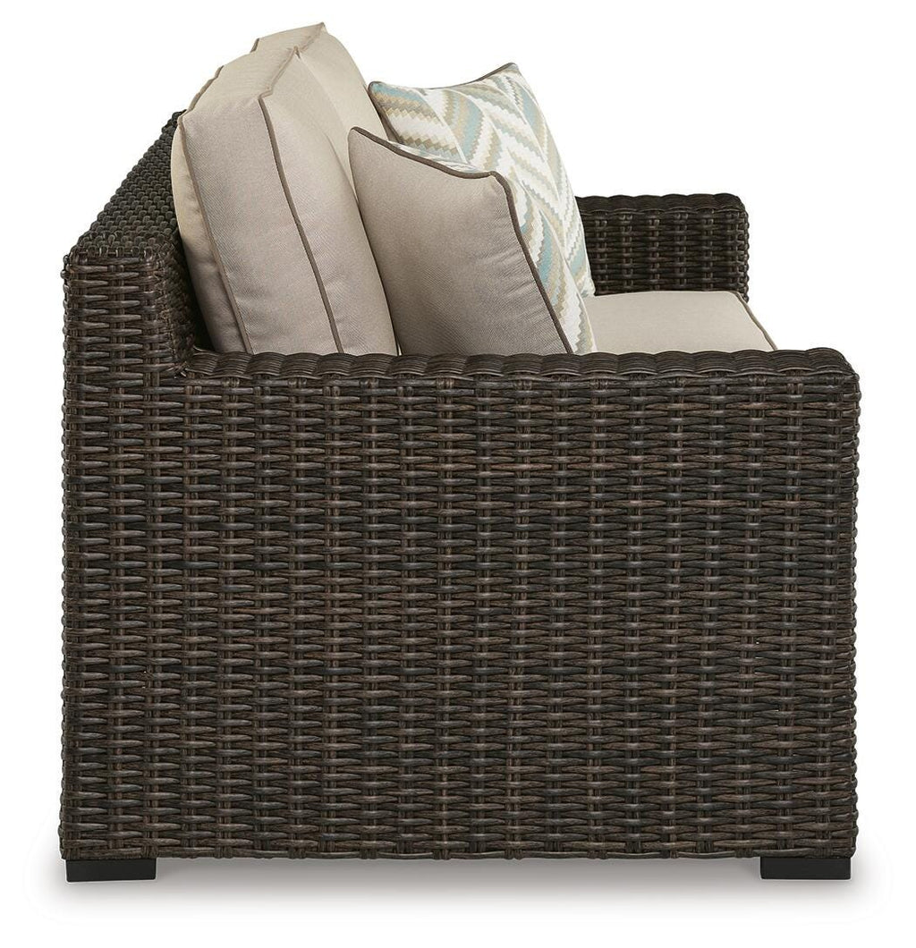 Coastline Bay Outdoor Loveseat with Cushion in Brown, side view