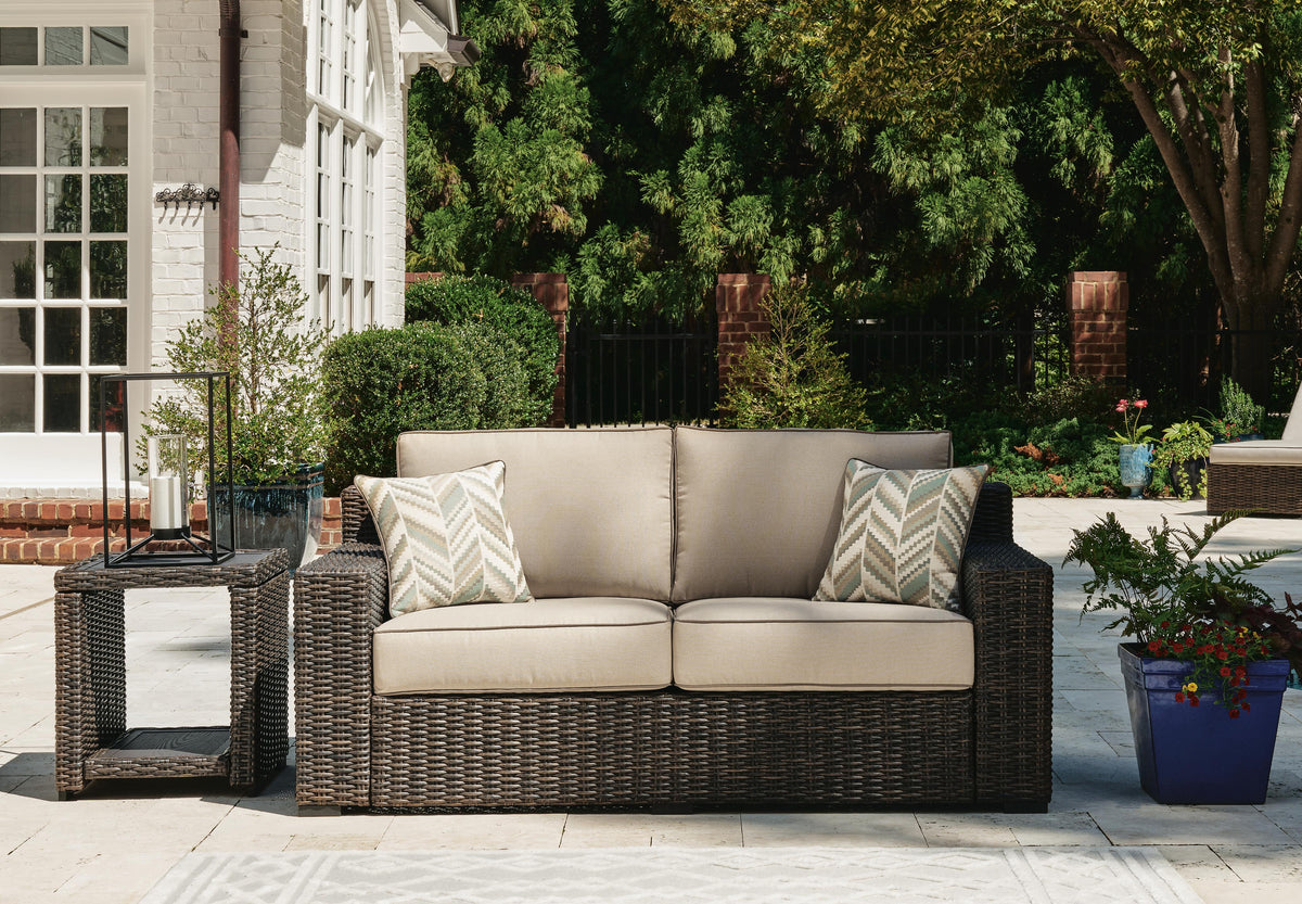 Coastline Bay Outdoor Loveseat with Cushion in Brown, alternate view 3