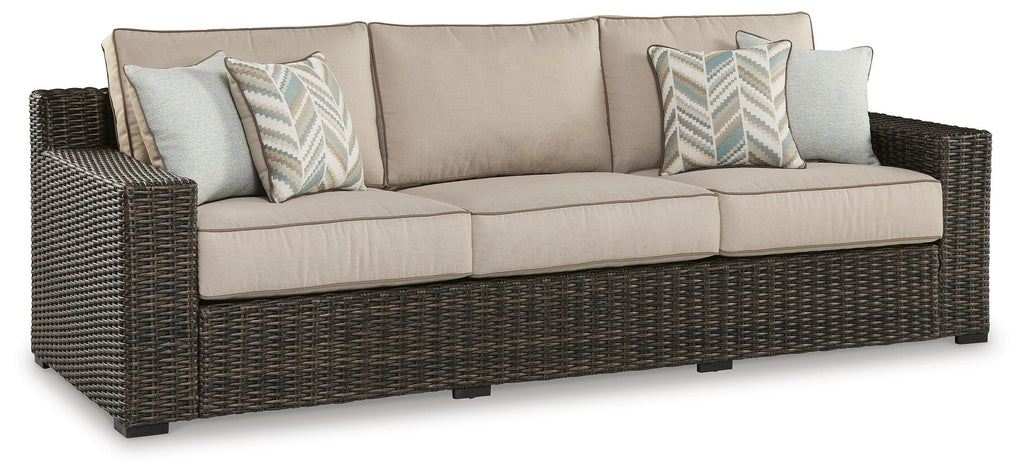 Coastline Bay Outdoor Sofa with Cushion in Brown, angle view